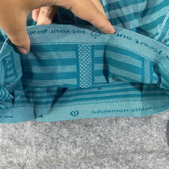 Lululemon Swiftly Tech Long Sleeve Top 4 Striped Teal Crew Neck - Picture 12 of 13